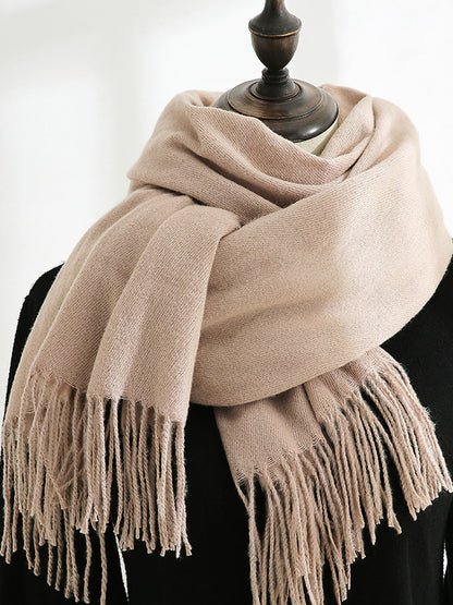 Solid Color Mid Length Winter Tassel Scarf