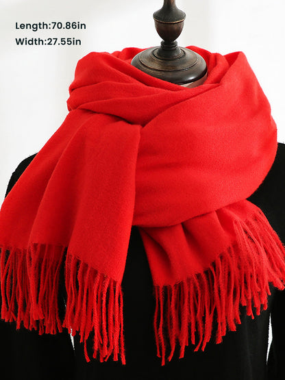 Solid Color Mid Length Winter Tassel Scarf