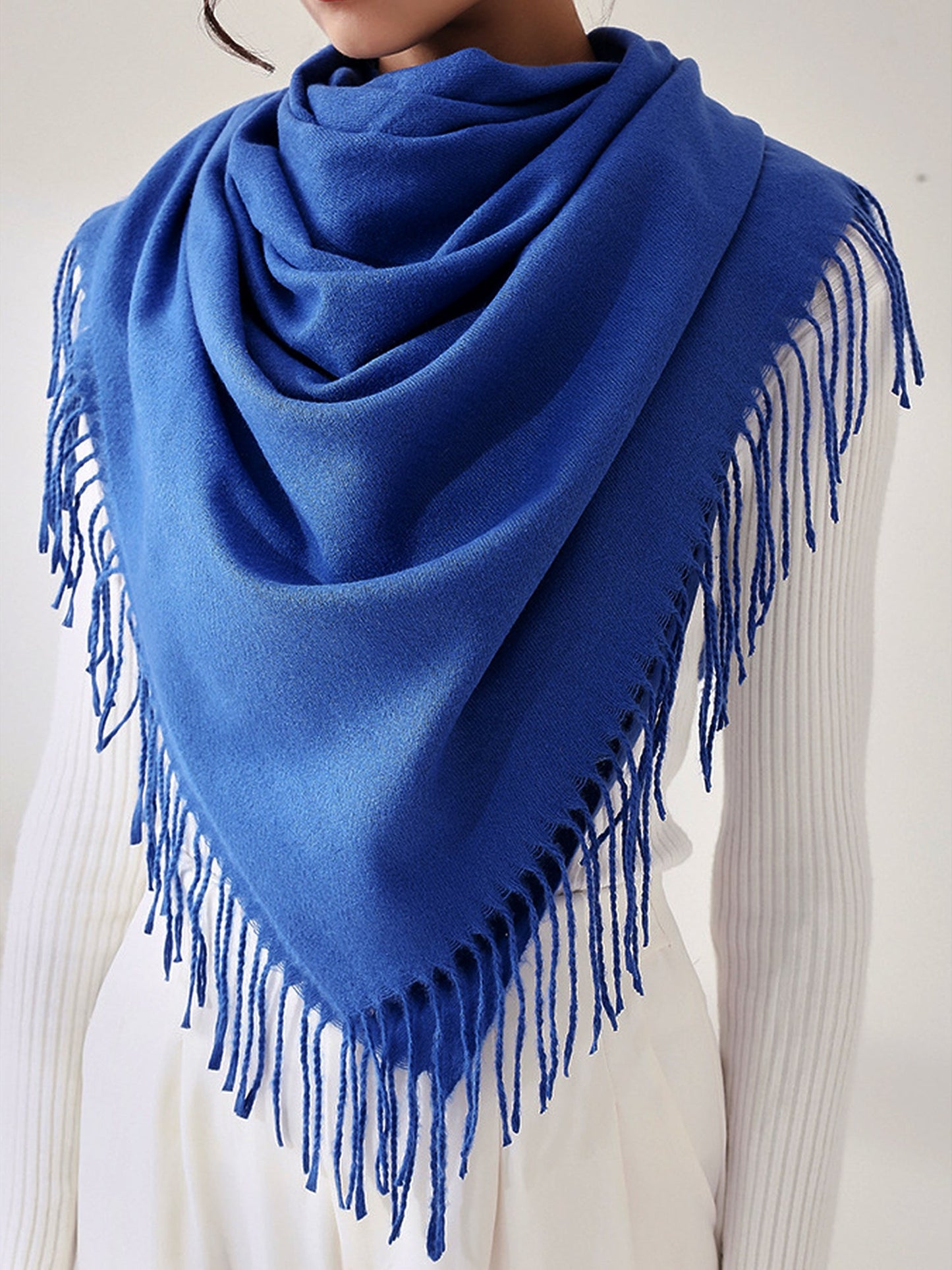 Solid Color Mid Length Winter Tassel Scarf