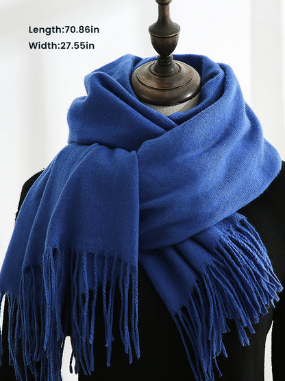 Solid Color Mid Length Winter Tassel Scarf