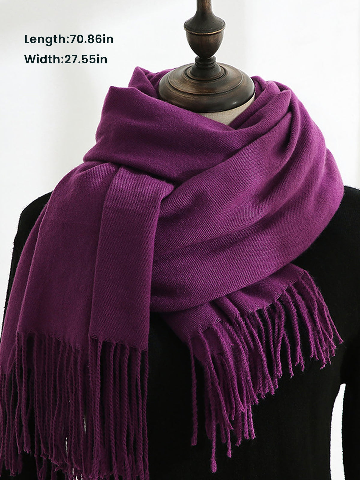 Solid Color Mid Length Winter Tassel Scarf