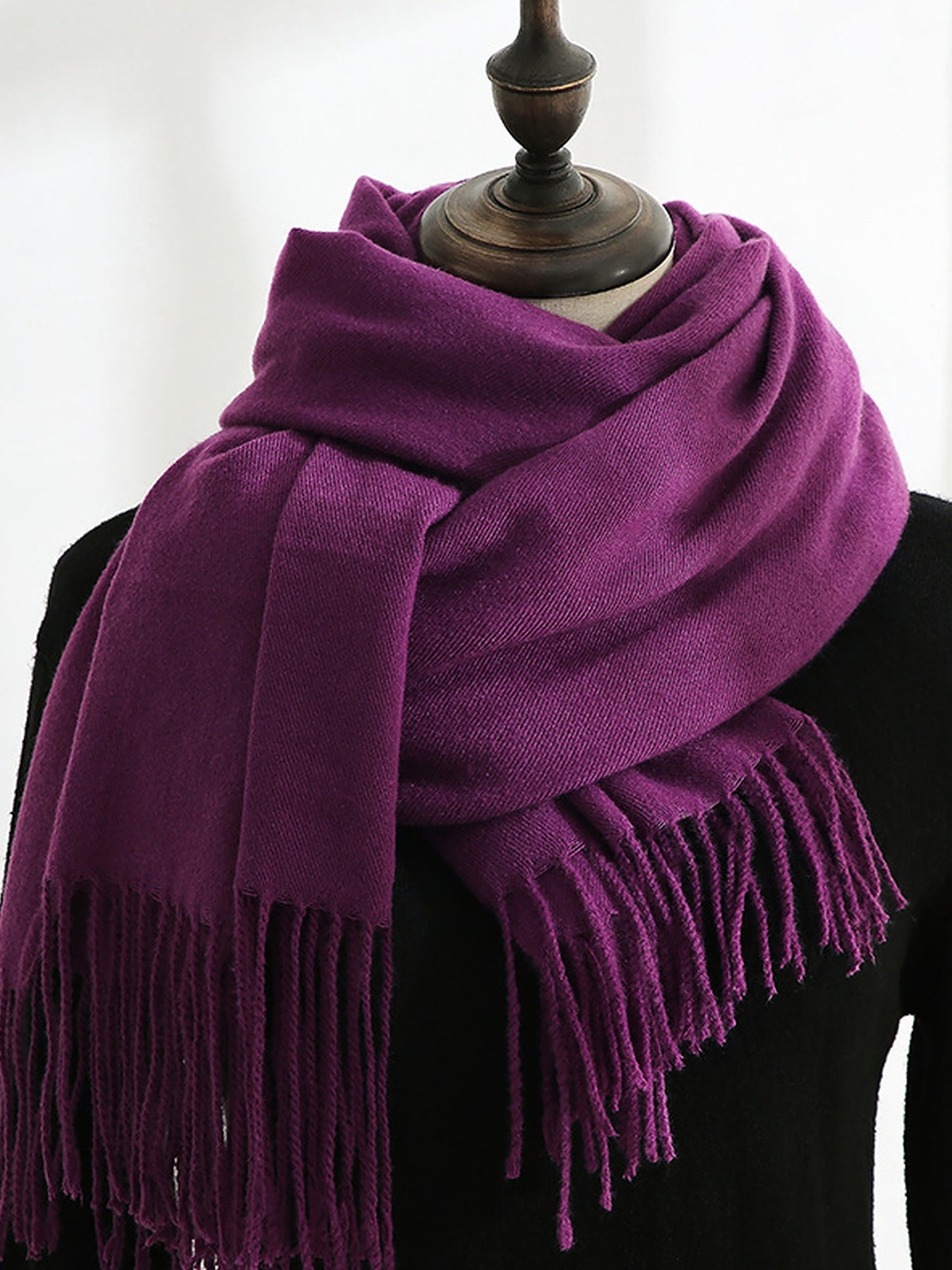 Solid Color Mid Length Winter Tassel Scarf
