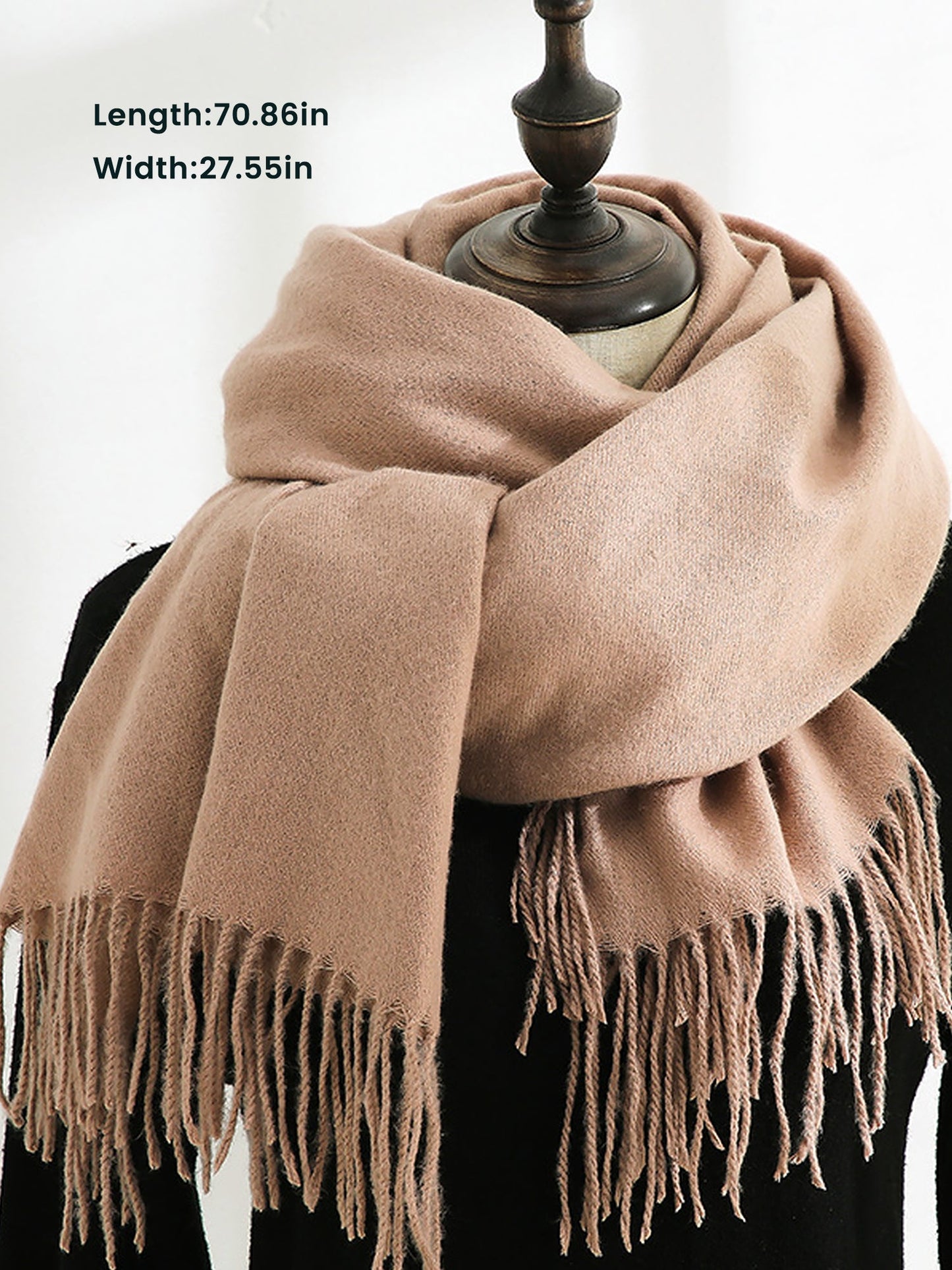 Solid Color Mid Length Winter Tassel Scarf
