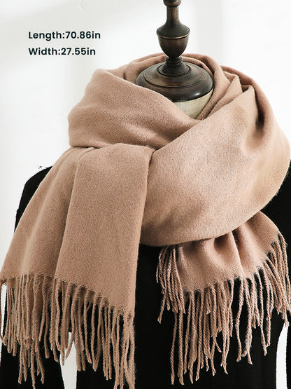 Solid Color Mid Length Winter Tassel Scarf