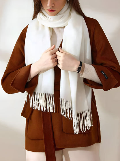 Solid Color Mid Length Winter Tassel Scarf