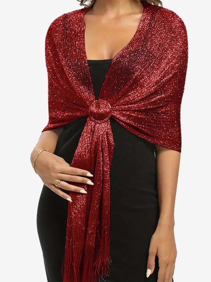 See Through Solid Color Tassel Long Scarf