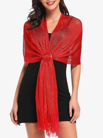 See Through Solid Color Tassel Long Scarf