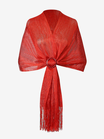 See Through Solid Color Tassel Long Scarf