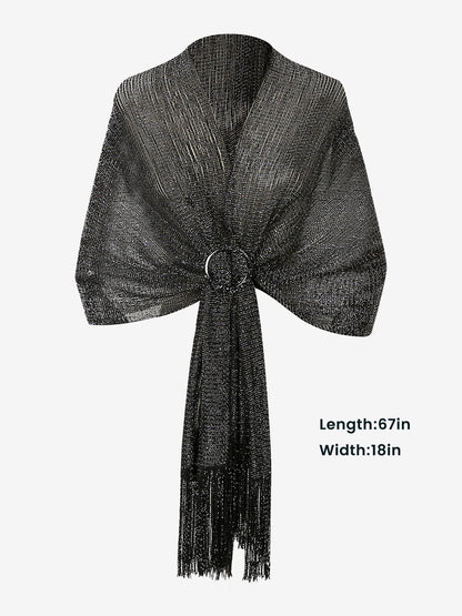See Through Solid Color Tassel Long Scarf