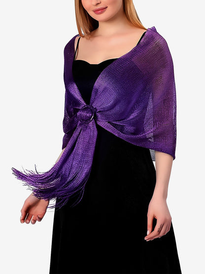 See Through Solid Color Tassel Long Scarf