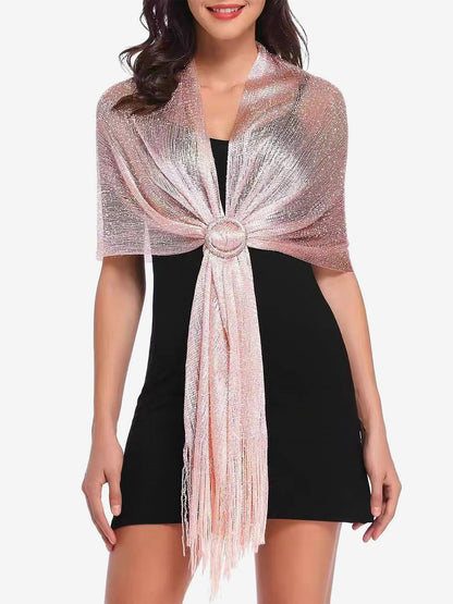 See Through Solid Color Tassel Long Scarf