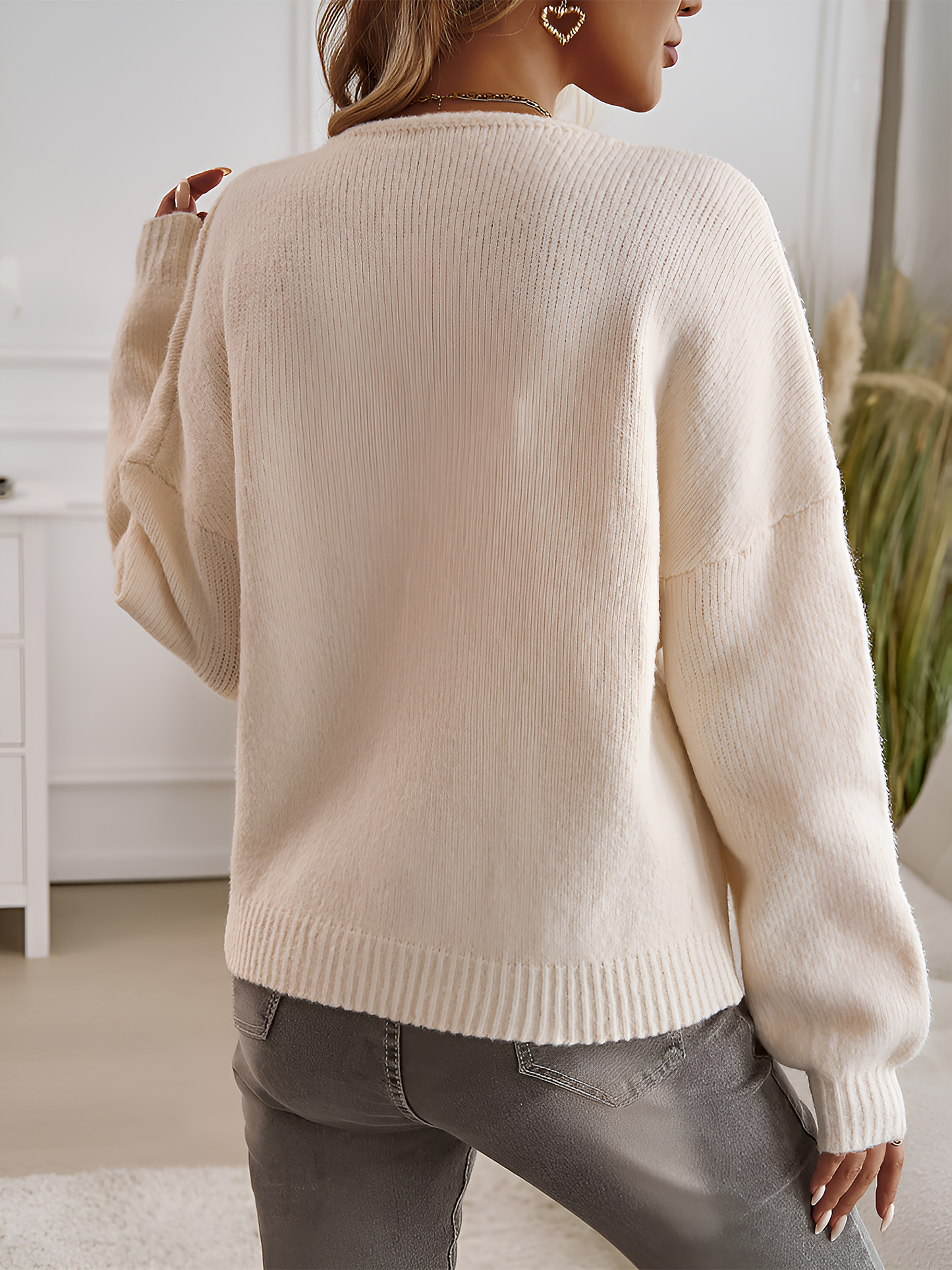 Ribbed Knit Lace-Up Bow Long Sleeves Cardigan