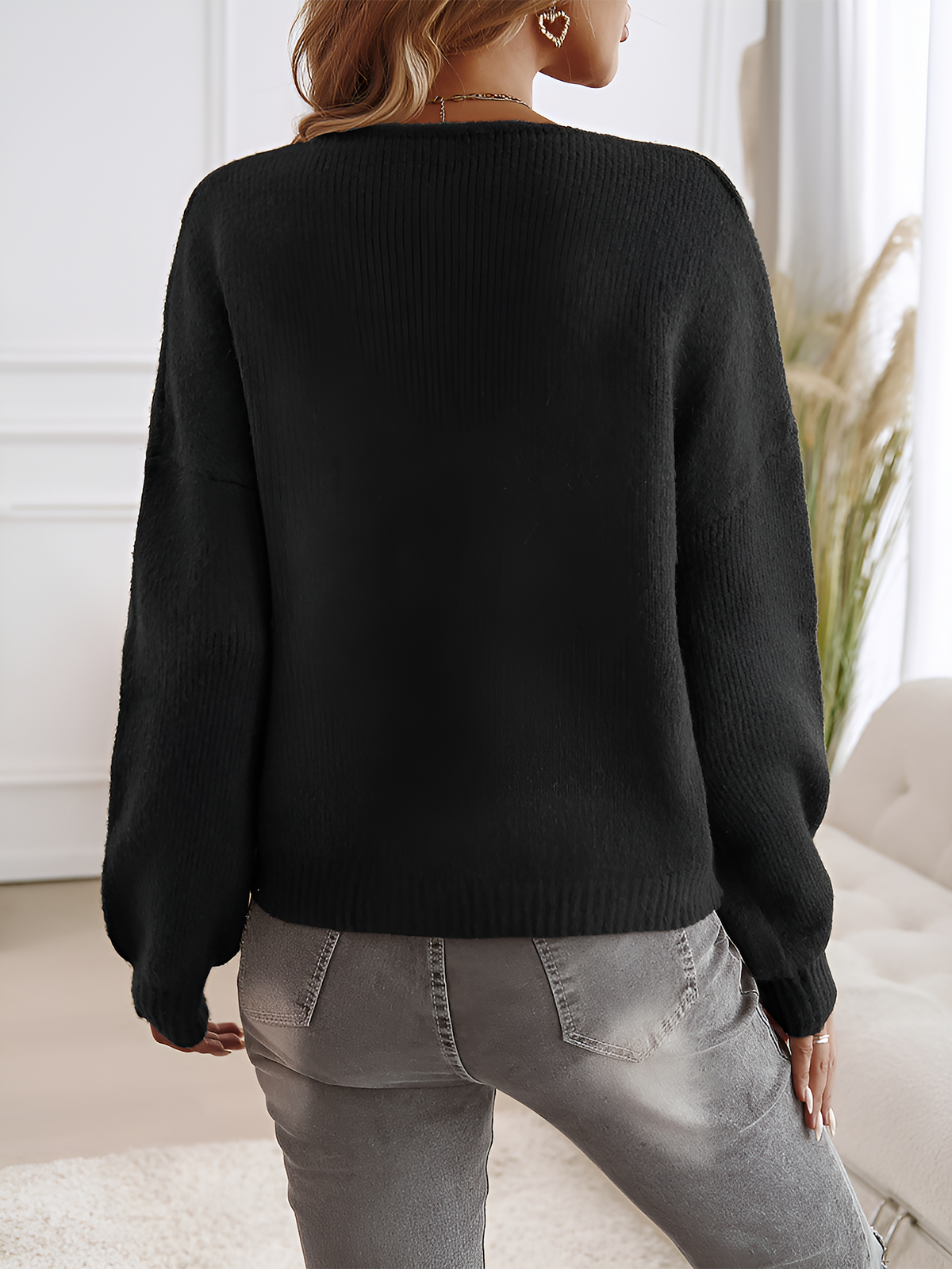 Ribbed Knit Lace-Up Bow Long Sleeves Cardigan