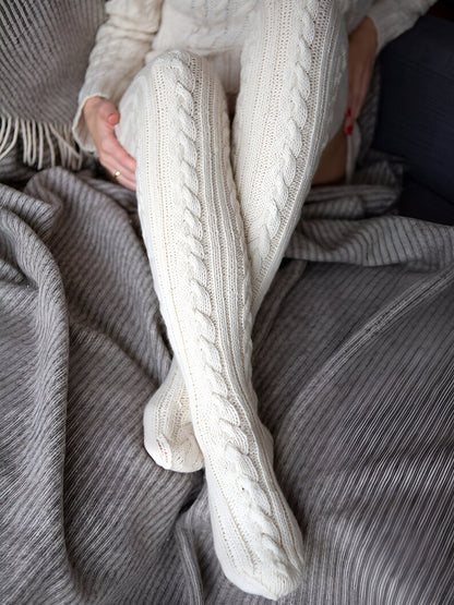Twisted Knitted Solid Color Long Socks Stockings