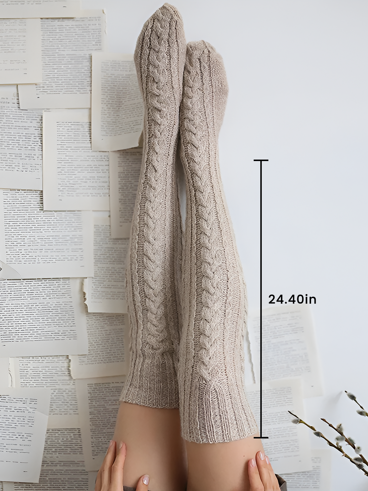 Twisted Knitted Solid Color Long Socks Stockings