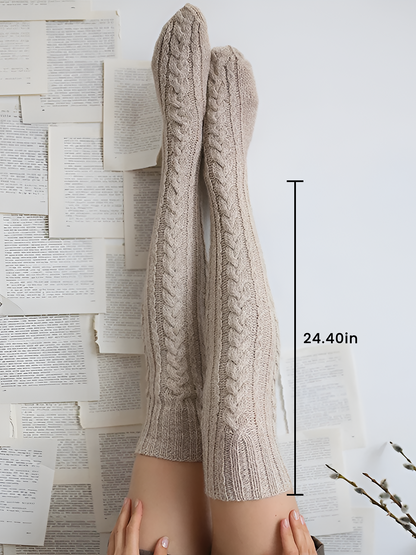 Twisted Knitted Solid Color Long Socks Stockings