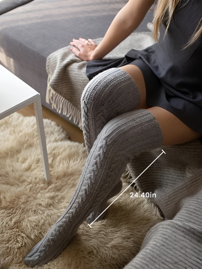 Twisted Knitted Solid Color Long Socks Stockings