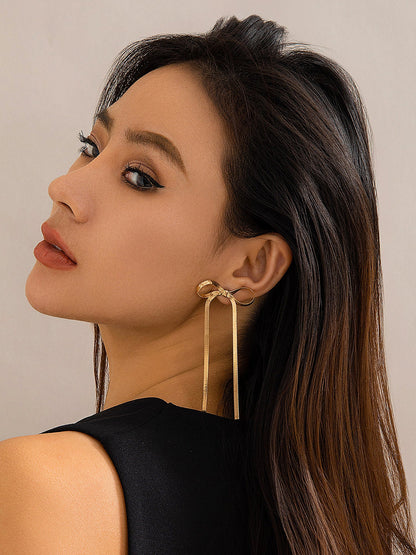 Alloy Faux Pearl Rhinestones Bow Shape Stud Earrings