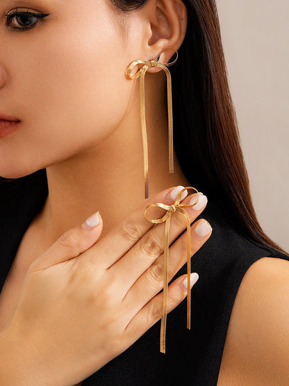 Alloy Faux Pearl Rhinestones Bow Shape Stud Earrings