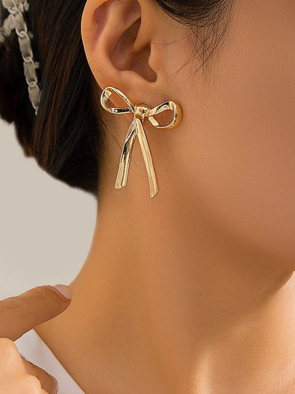 Alloy Faux Pearl Rhinestones Bow Shape Stud Earrings