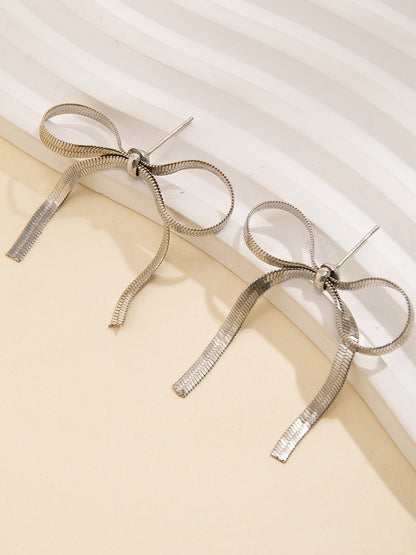 Alloy Faux Pearl Rhinestones Bow Shape Stud Earrings