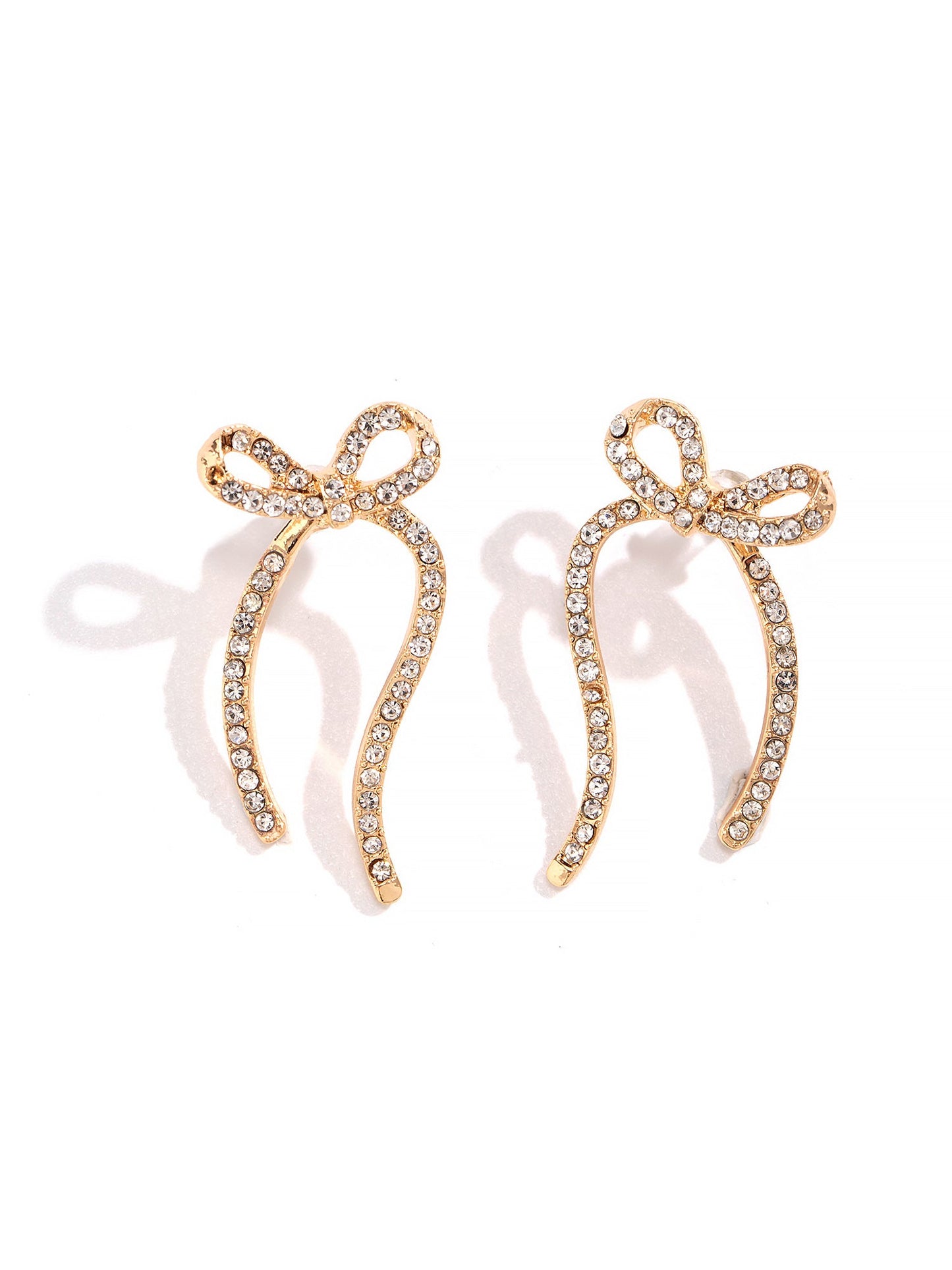Alloy Faux Pearl Rhinestones Bow Shape Stud Earrings