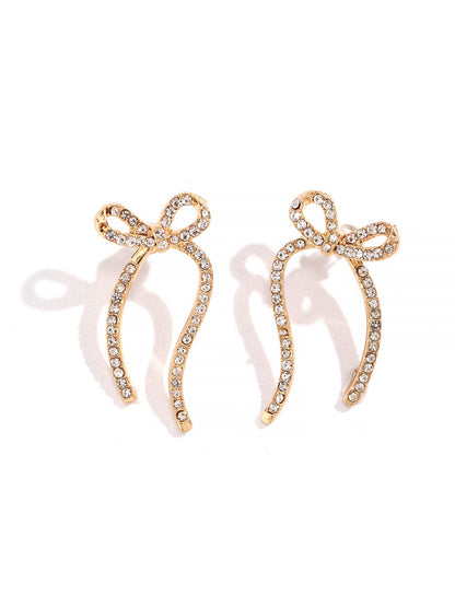 Alloy Faux Pearl Rhinestones Bow Shape Stud Earrings