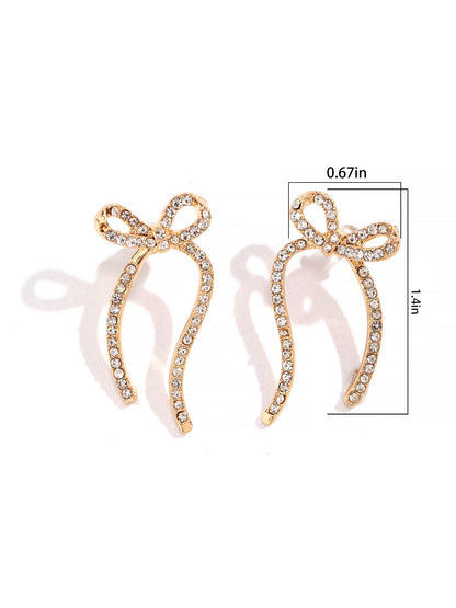 Alloy Faux Pearl Rhinestones Bow Shape Stud Earrings