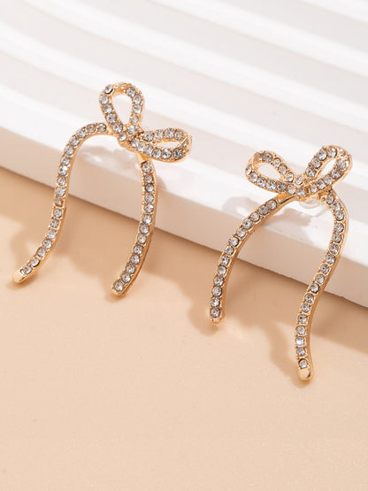 Alloy Faux Pearl Rhinestones Bow Shape Stud Earrings