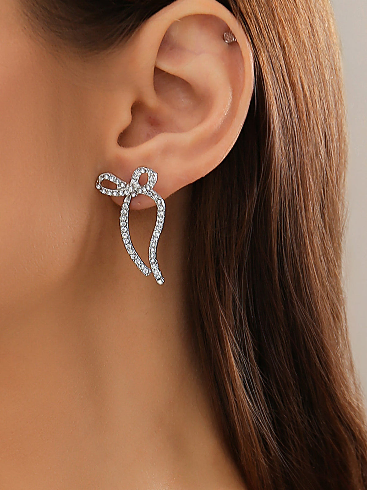 Alloy Faux Pearl Rhinestones Bow Shape Stud Earrings