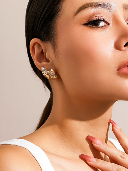 Alloy Faux Pearl Rhinestones Bow Shape Stud Earrings
