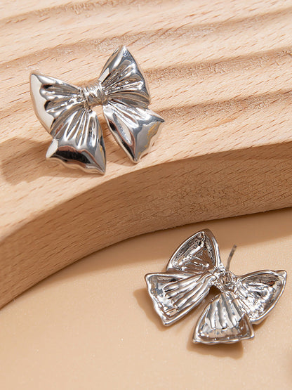 Alloy Faux Pearl Rhinestones Bow Shape Stud Earrings