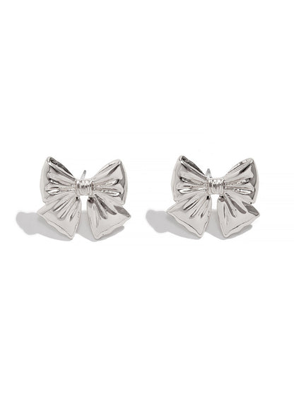 Alloy Faux Pearl Rhinestones Bow Shape Stud Earrings