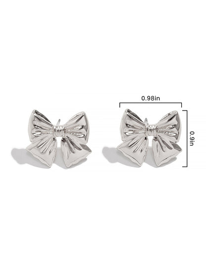 Alloy Faux Pearl Rhinestones Bow Shape Stud Earrings