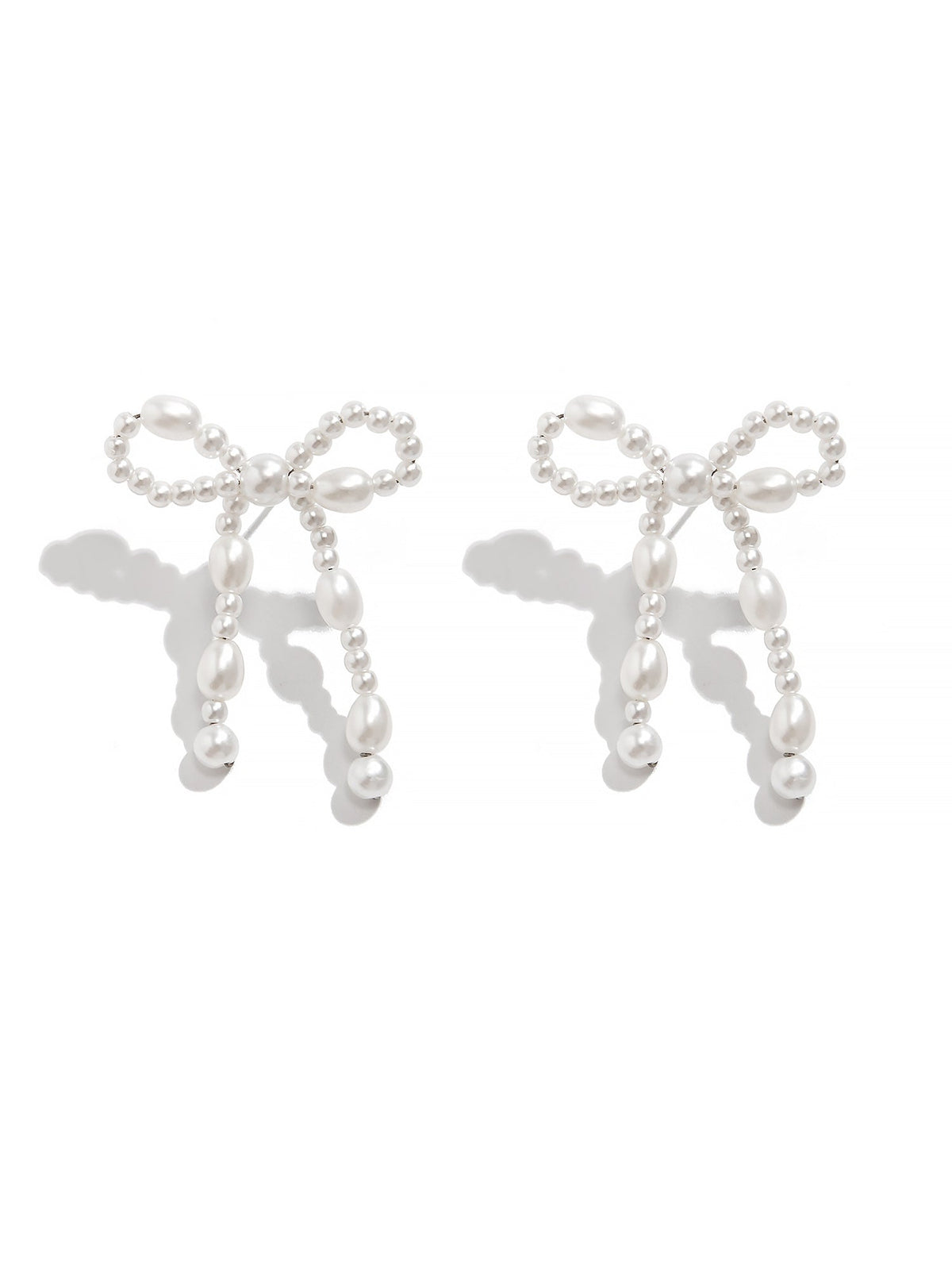 Alloy Faux Pearl Rhinestones Bow Shape Stud Earrings
