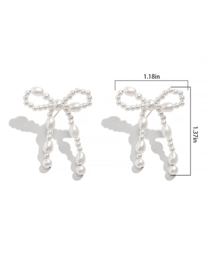 Alloy Faux Pearl Rhinestones Bow Shape Stud Earrings