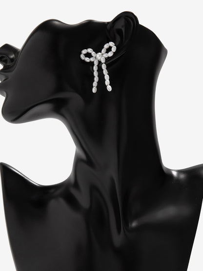 Alloy Faux Pearl Rhinestones Bow Shape Stud Earrings