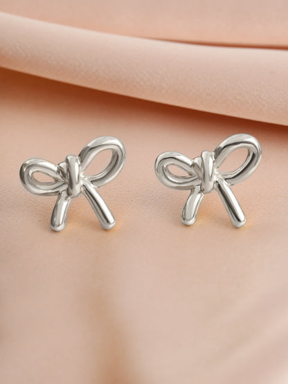 Alloy Faux Pearl Rhinestones Bow Shape Stud Earrings