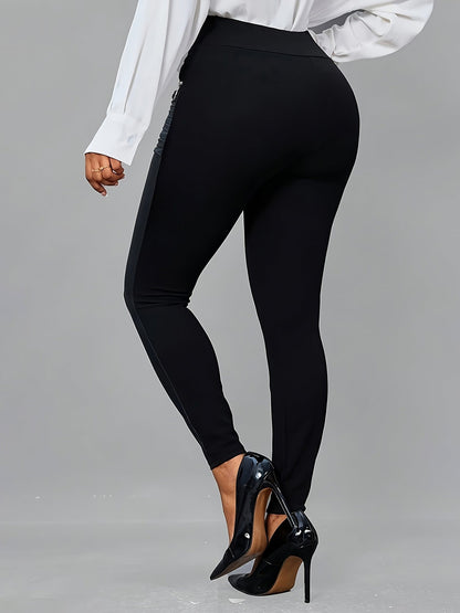 Faux Leather Patchwork Ruched Zipper Pencil Pants