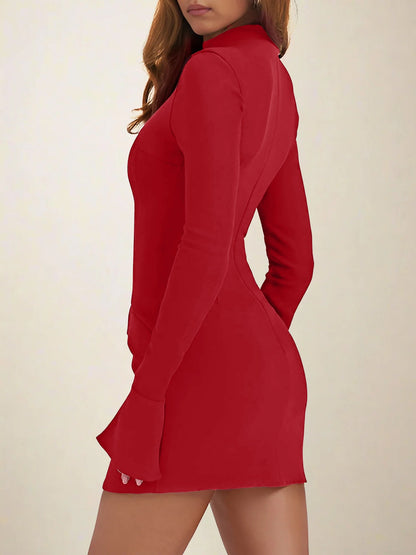 Mock Neck Solid Color Long Sleeve Bodycon Mini Dress