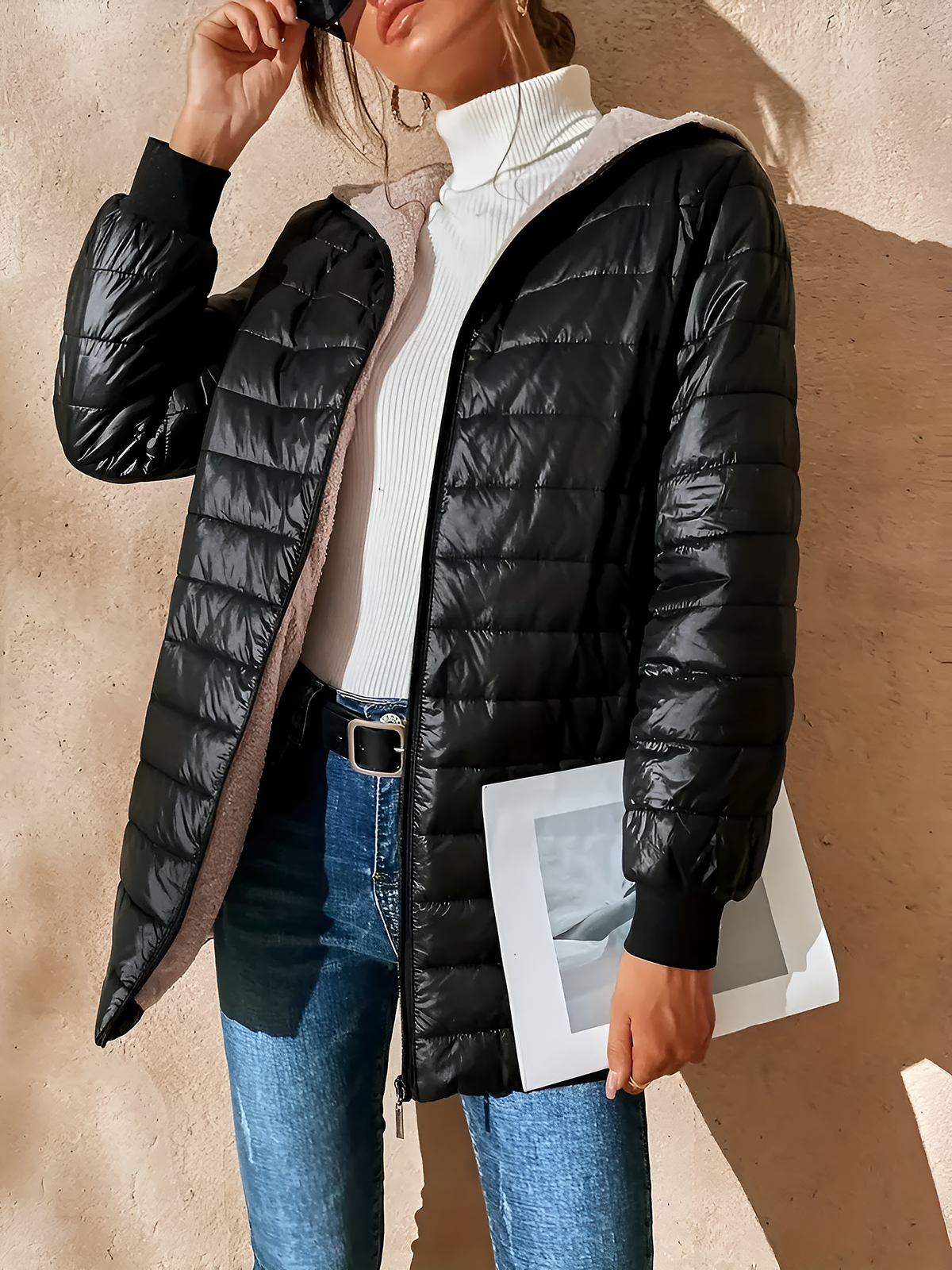 Hooded Polar Fleece Thermal Long Sleeves Padded Coat