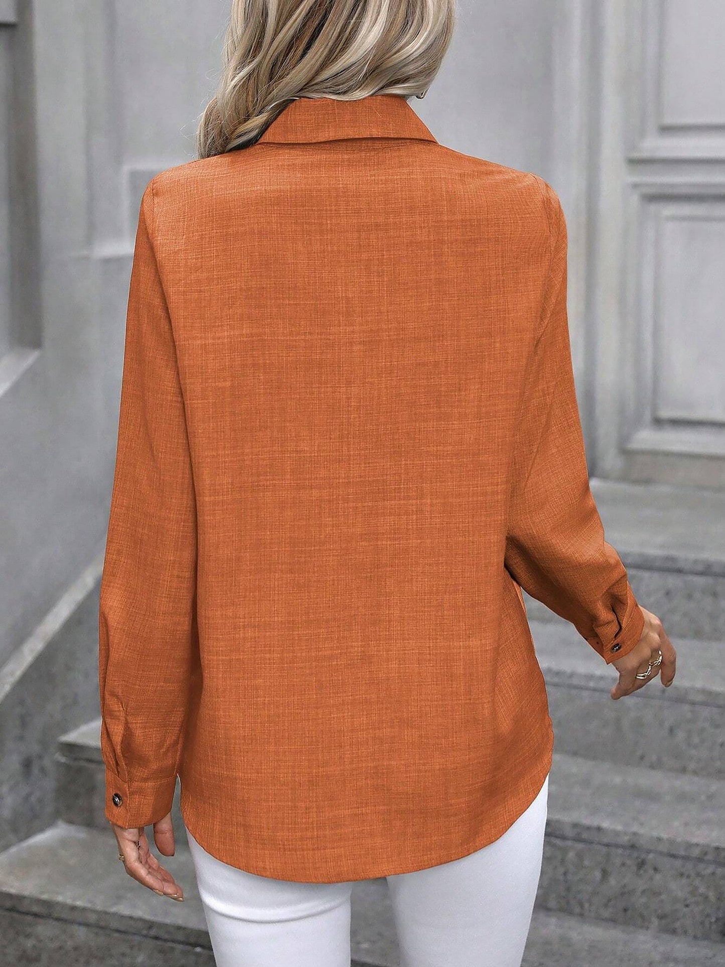 Collared Long Sleeves Button Down Work Shirt