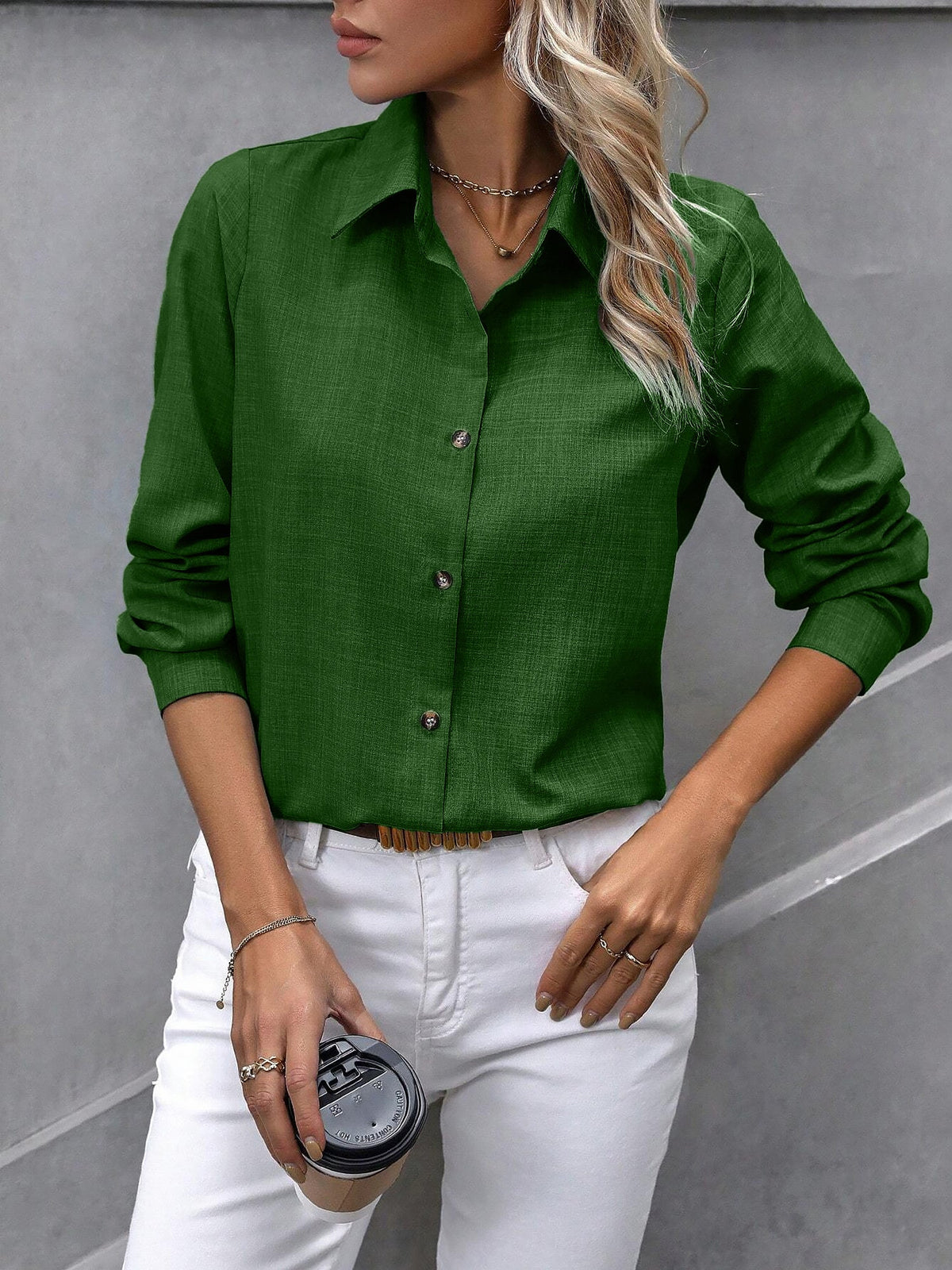 Collared Long Sleeves Button Down Work Shirt