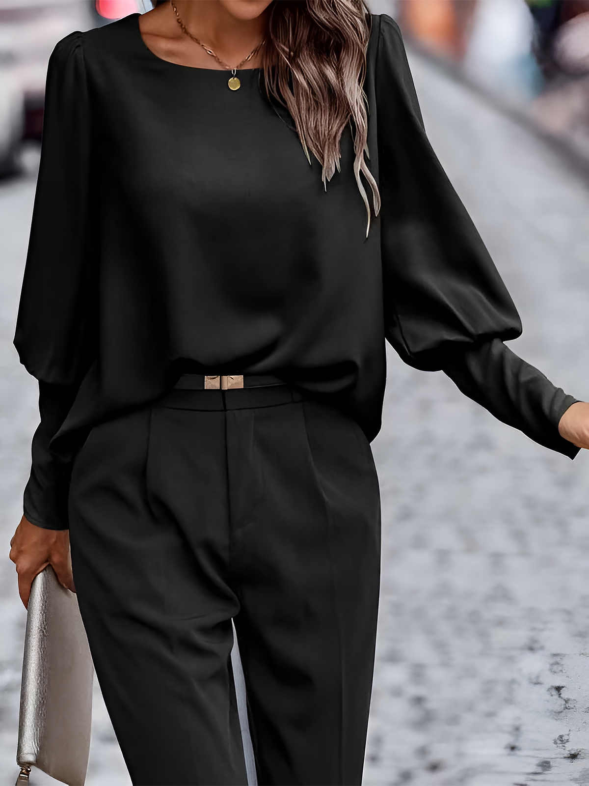 Solid Color Long Sleeves Button Decor Blouse