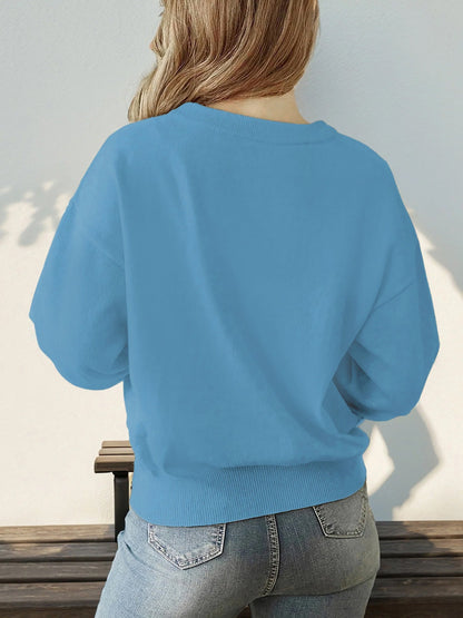 Long Sleeve Solid Color Crew Neck Knitted Sweater