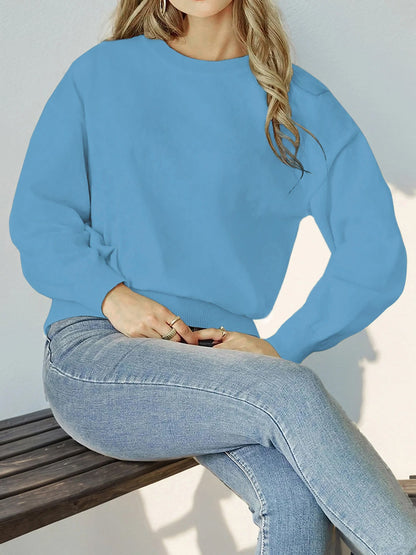 Long Sleeve Solid Color Crew Neck Knitted Sweater