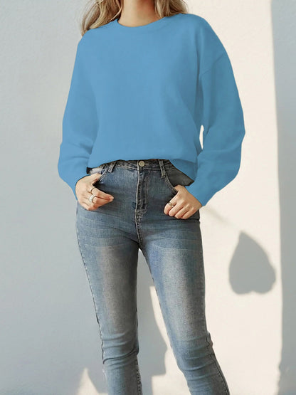 Long Sleeve Solid Color Crew Neck Knitted Sweater