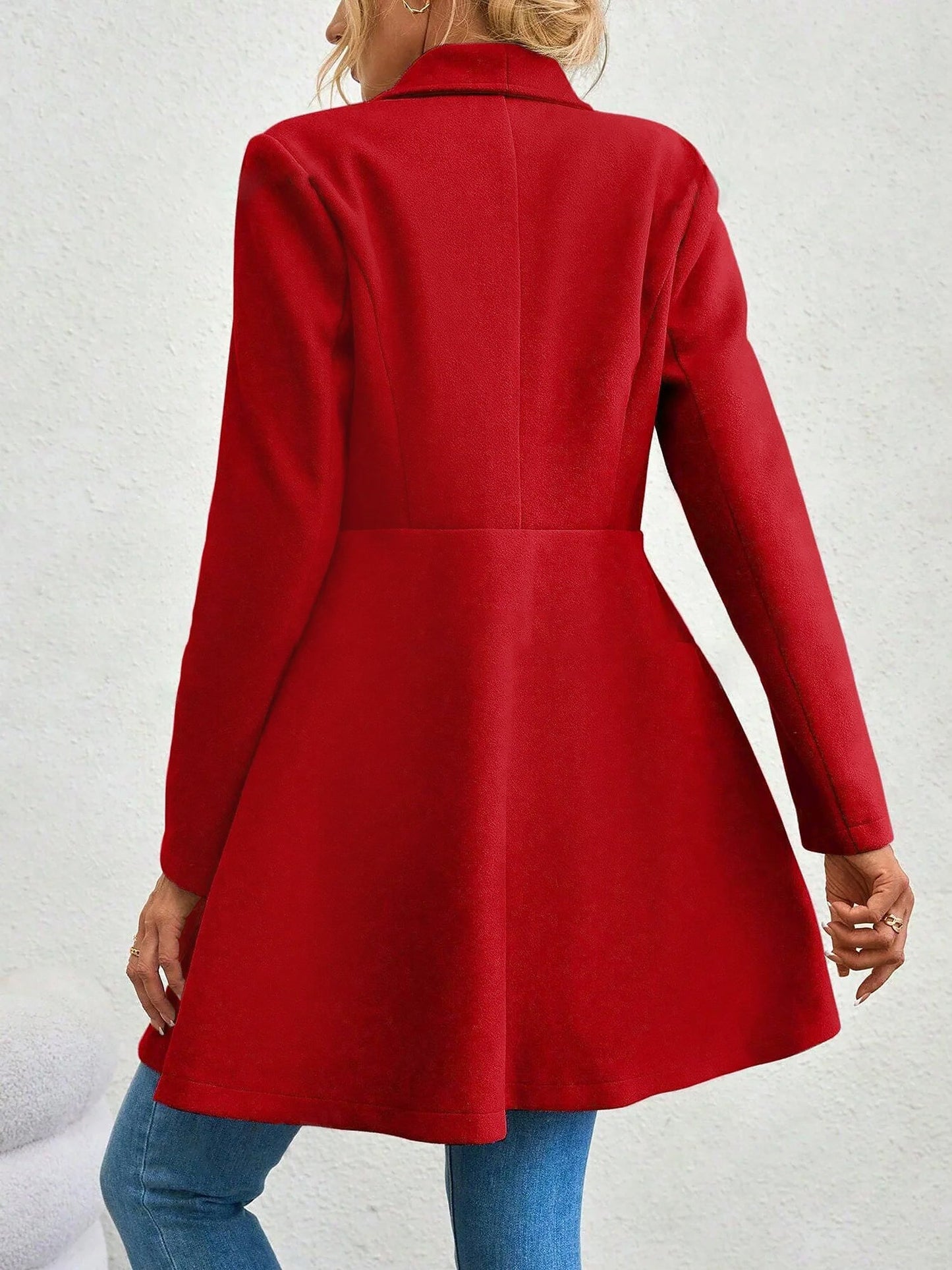 Lapel Long Sleeves Bouble Breasted Peplum Coat