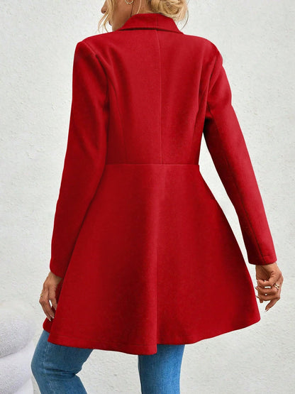 Lapel Long Sleeves Bouble Breasted Peplum Coat
