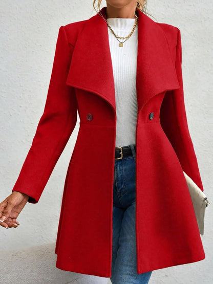 Lapel Long Sleeves Bouble Breasted Peplum Coat
